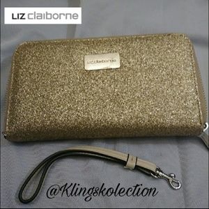 Liz Claiborne gold glitter wallet with wristlet